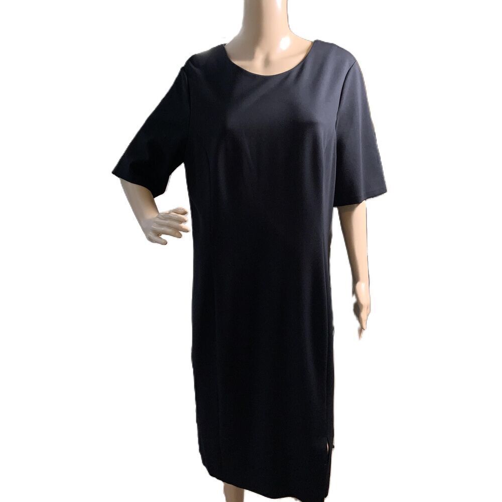 NWT Lord & Taylor Womens Black Elbow length‎ Crew Neck Shift Dress Sz 16 Classic